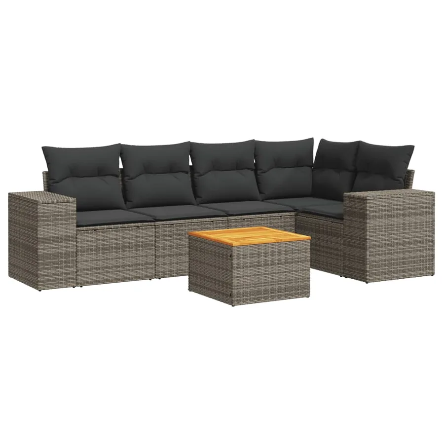 Salon de jardin 6 pcs avec coussins gris résine tressée - 2