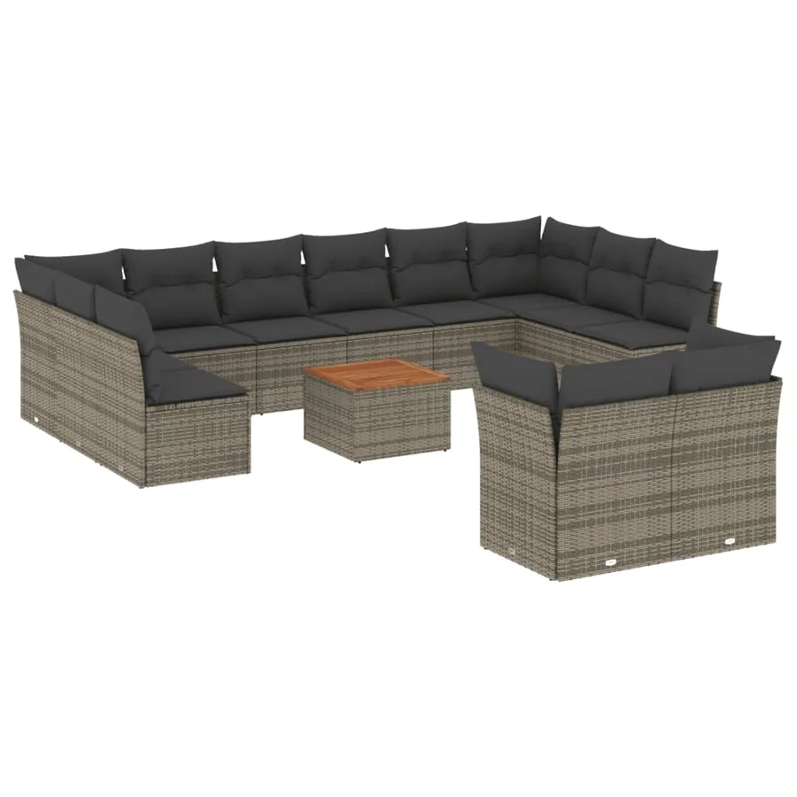 Salon de jardin avec coussins 13 pcs gris résine tressée - 2