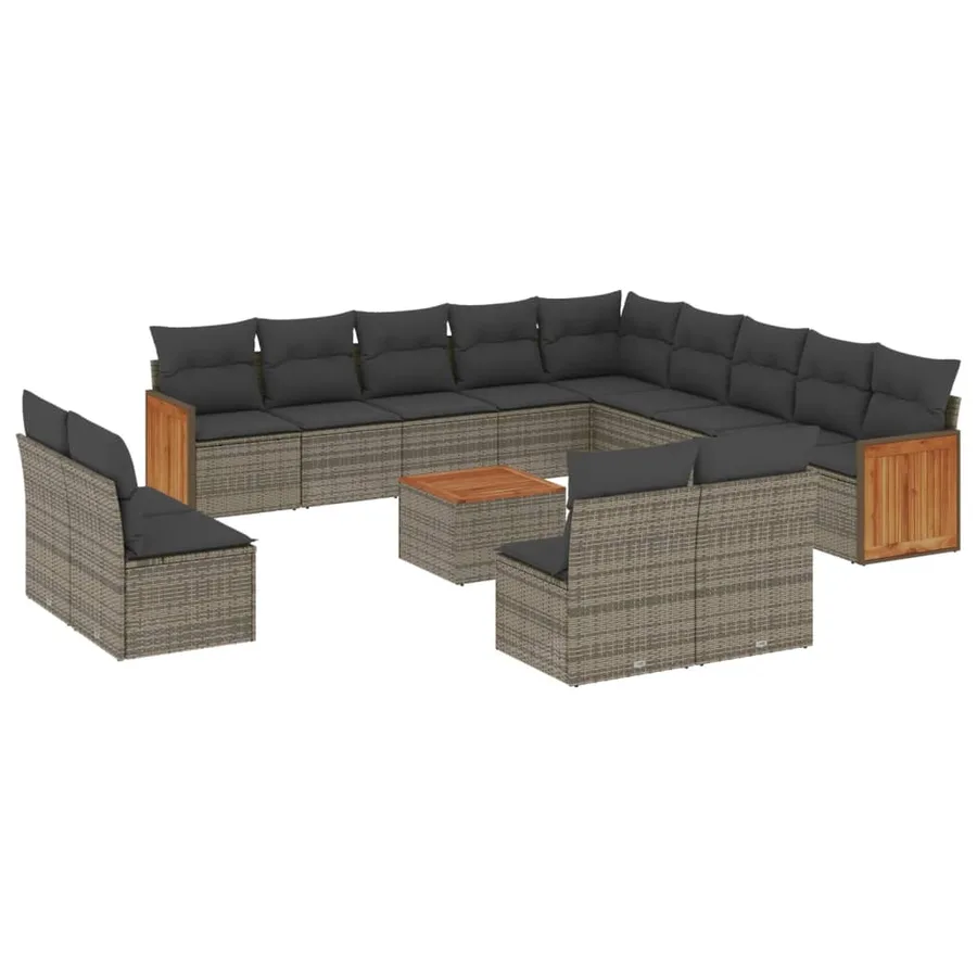 Salon de jardin avec coussins 14 pcs gris résine tressée - 2