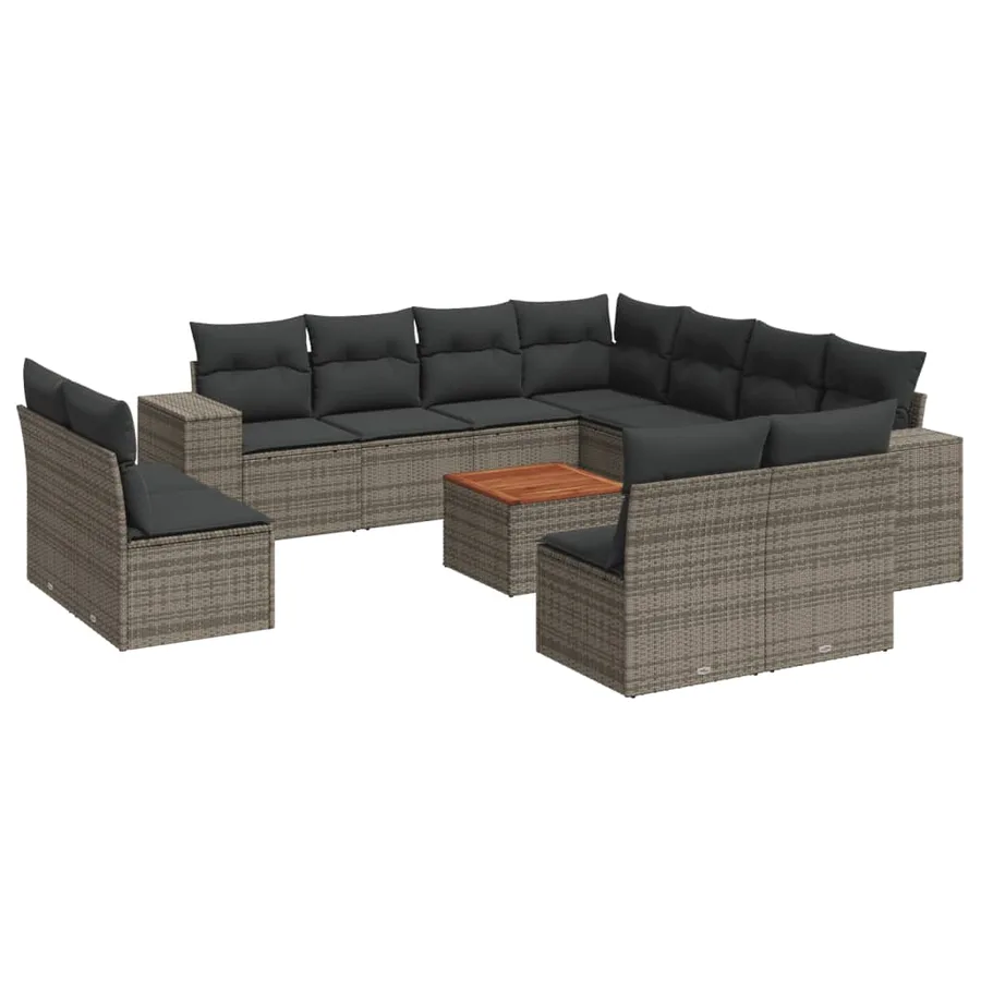 Salon de jardin avec coussins 12 pcs gris résine tressée - 2