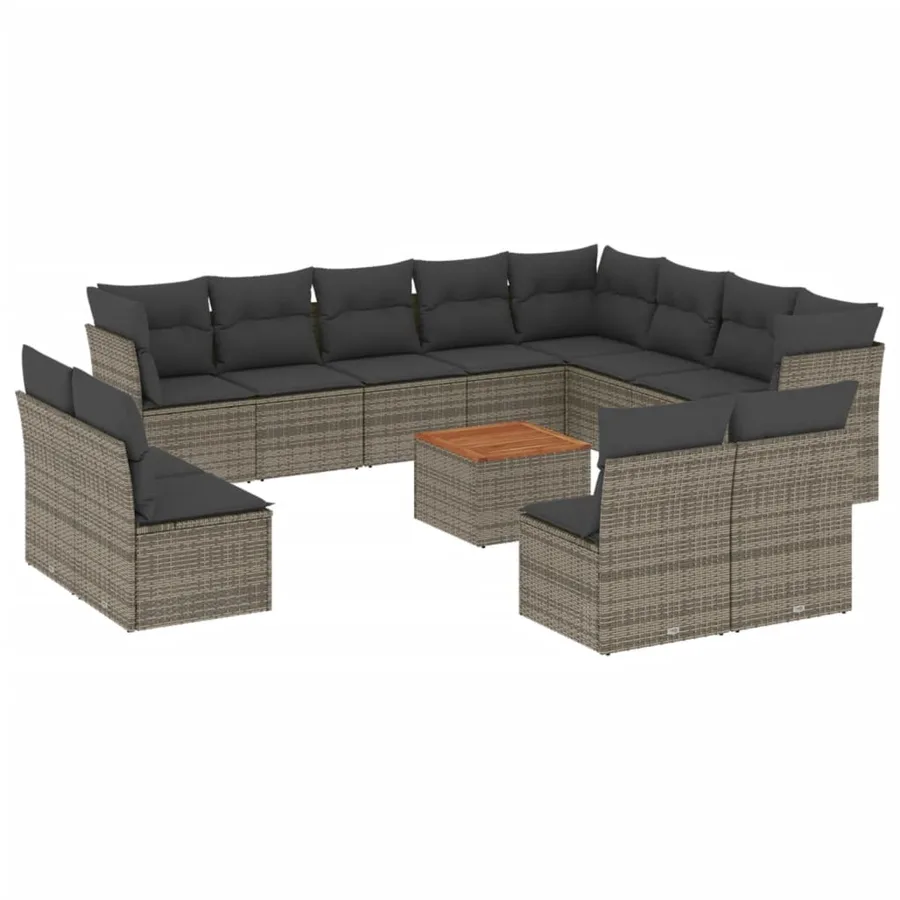 Salon de jardin avec coussins 13 pcs gris résine tressée - 2