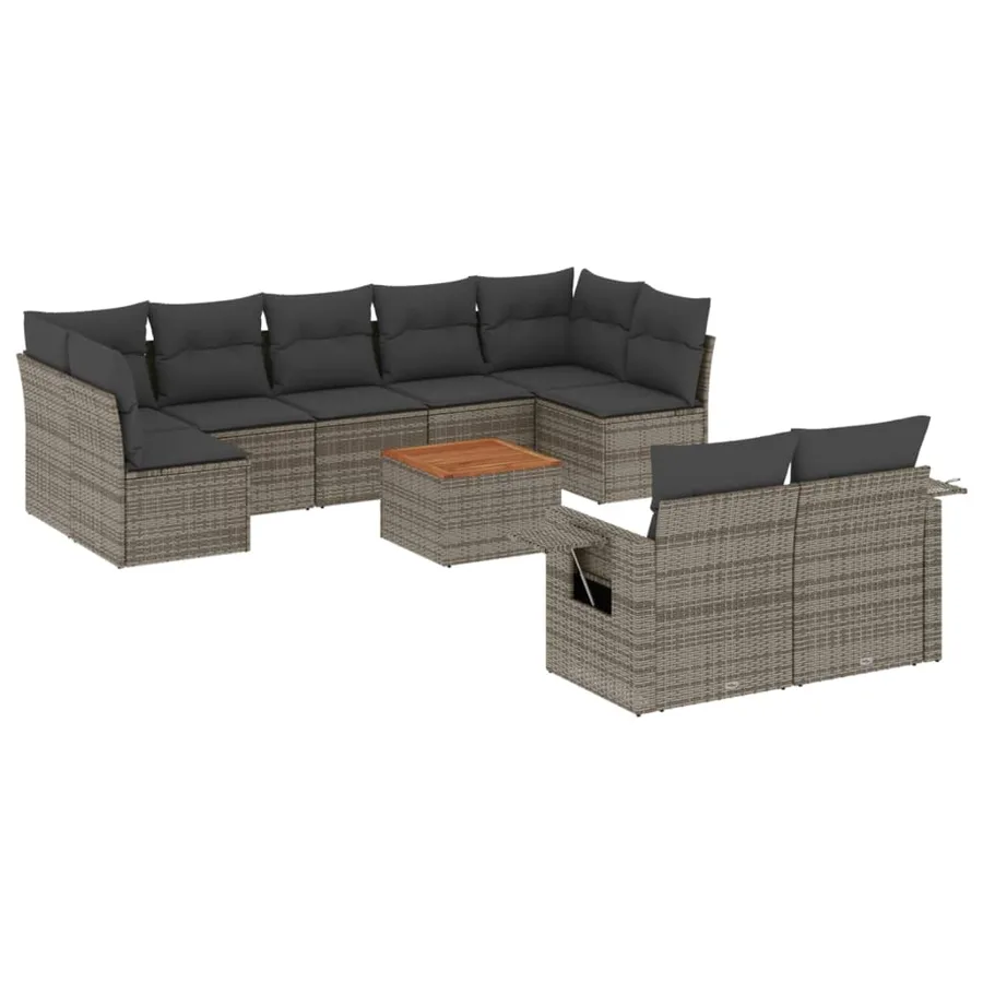 Salon de jardin avec coussins 10 pcs gris résine tressée - 2