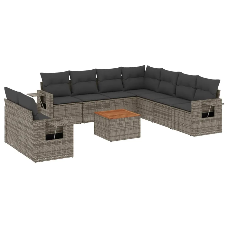 Salon de jardin avec coussins 10 pcs gris résine tressée - 2