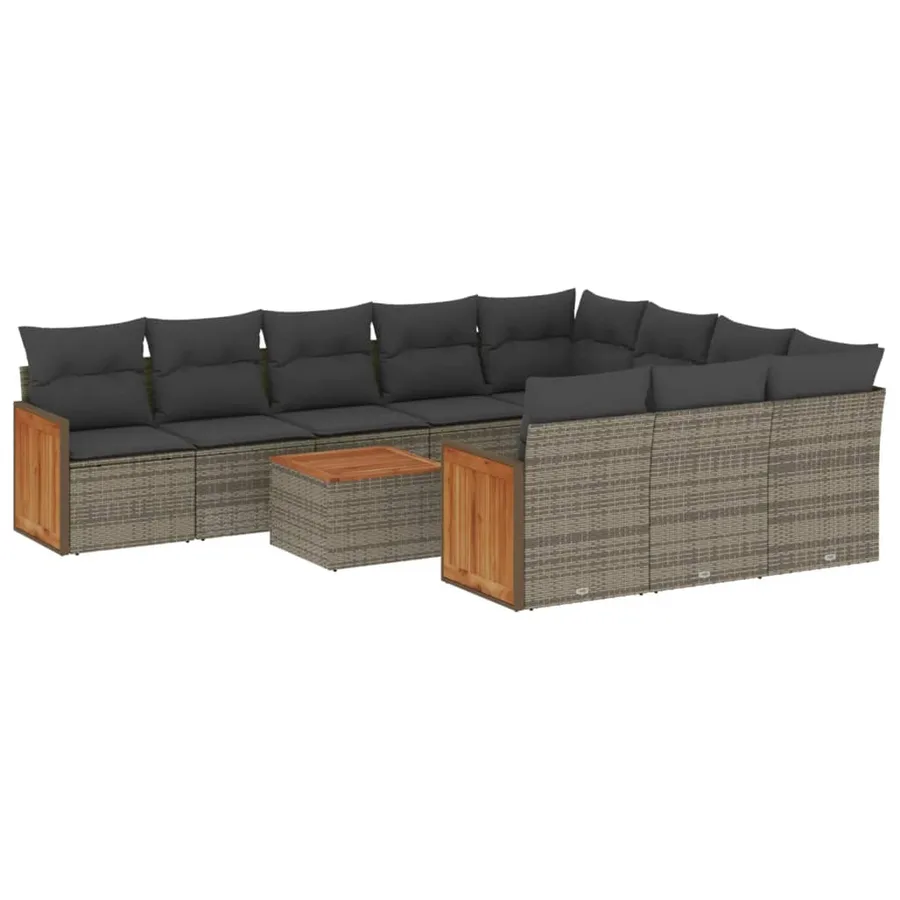 Salon de jardin 11 pcs avec coussins gris résine tressée - 2