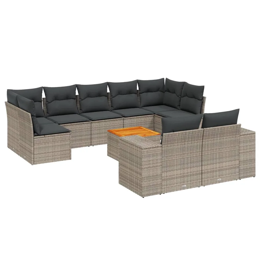 Salon de jardin avec coussins 10 pcs gris résine tressée - 2