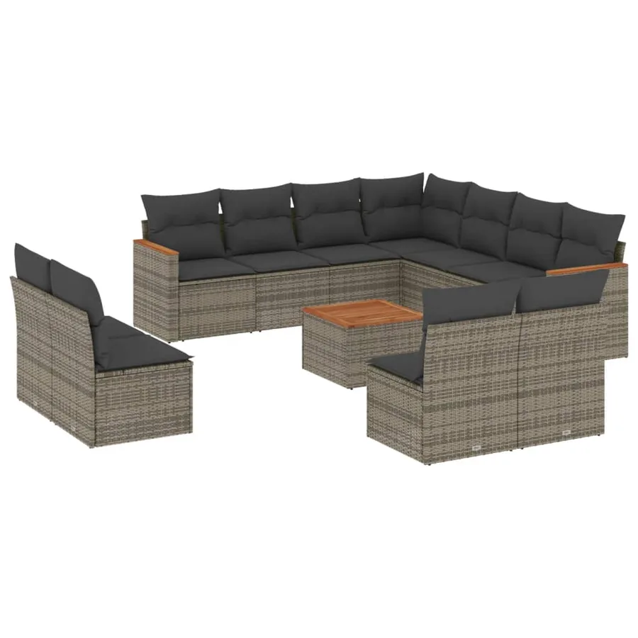 Salon de jardin avec coussins 12 pcs gris résine tressée - 2
