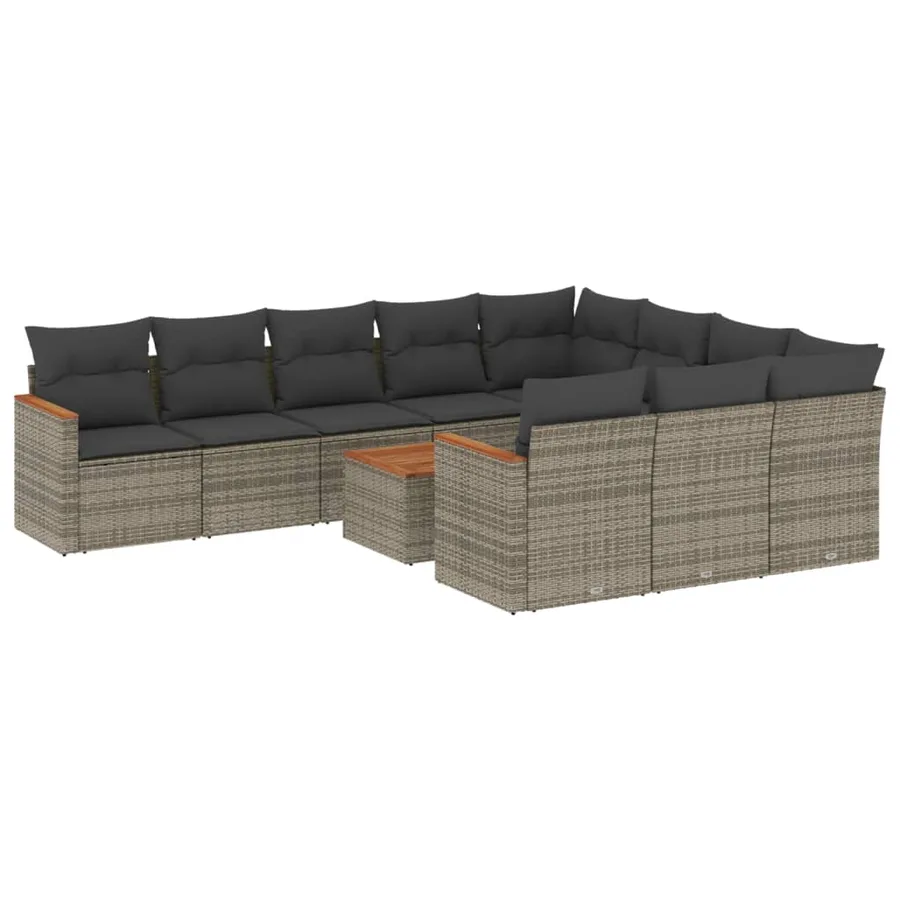 Salon de jardin 11 pcs avec coussins gris résine tressée - 2