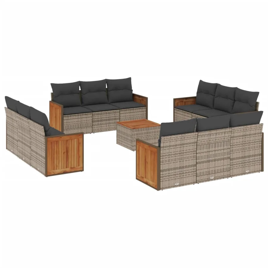 Salon de jardin avec coussins 13 pcs gris résine tressée - 2