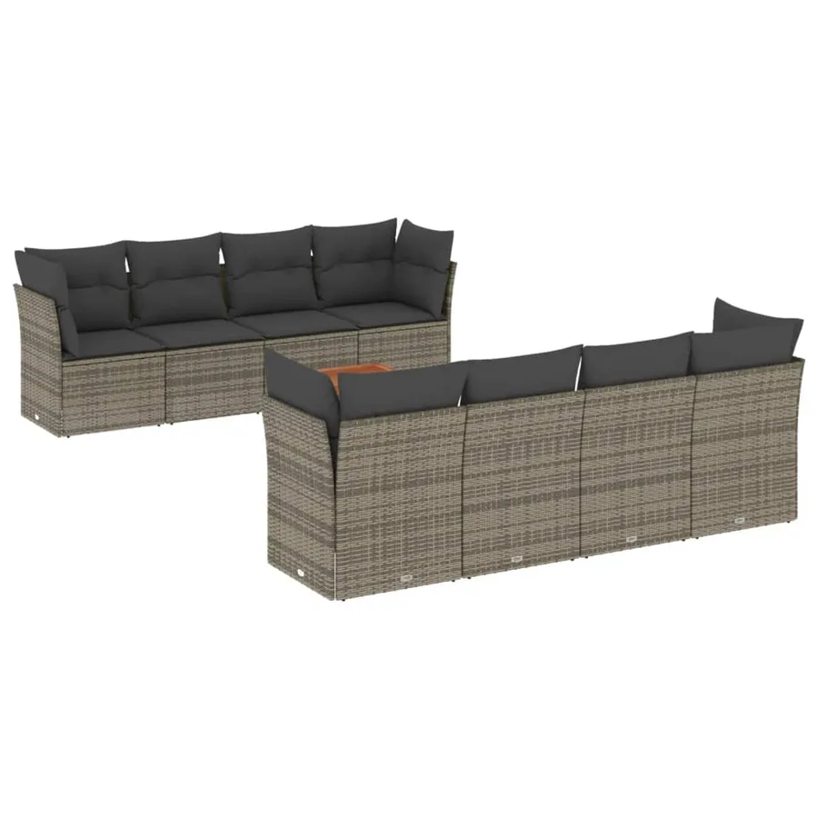 Salon de jardin 9 pcs avec coussins gris résine tressée - 2