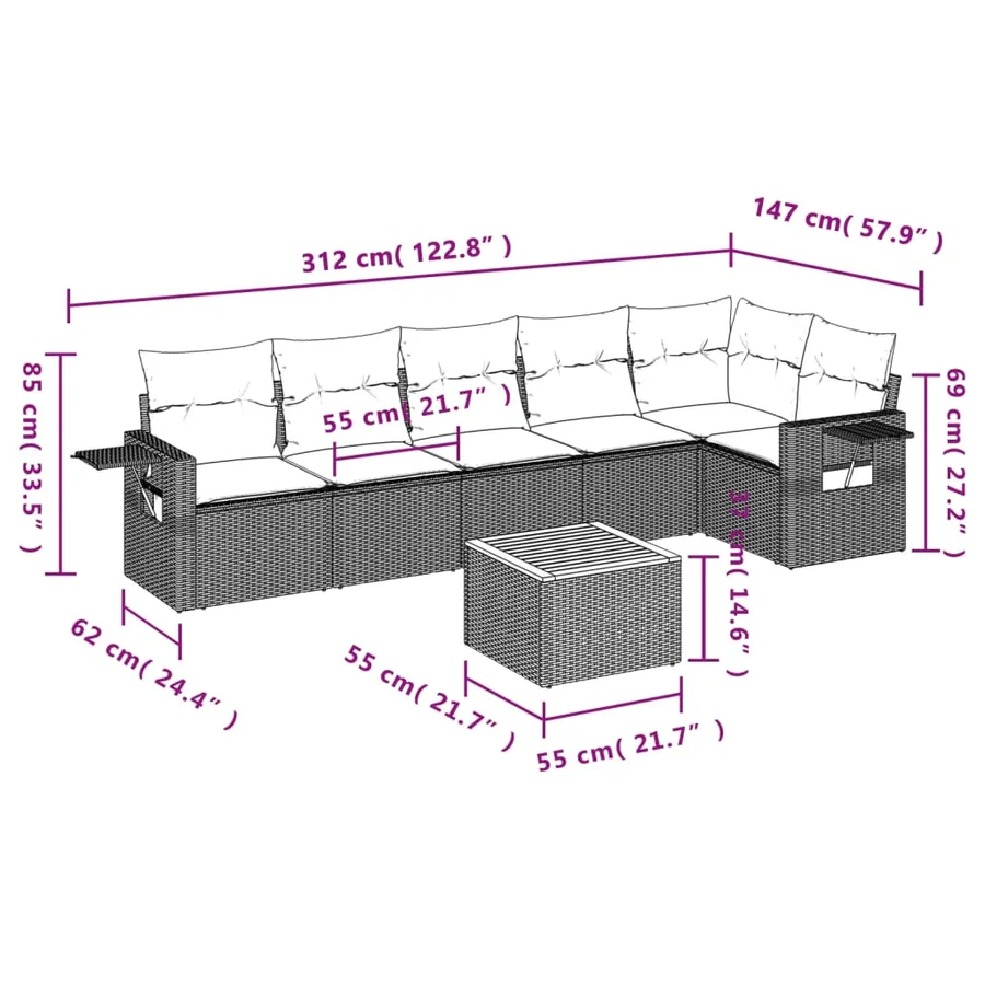 Salon de jardin avec coussins 7 pcs gris résine tressée - 9