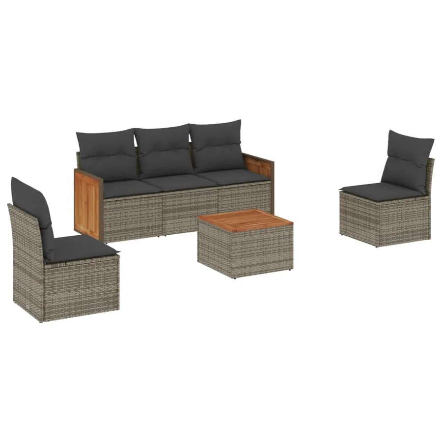 Salon de jardin 6 pcs avec coussins gris résine tressée - 2