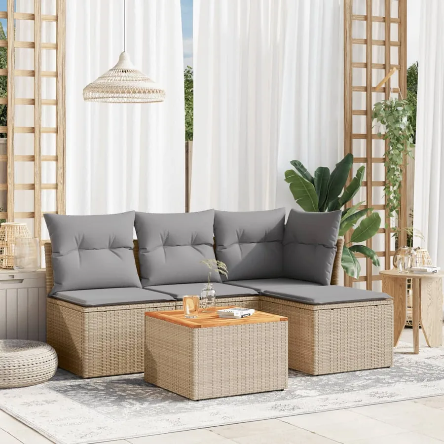 Salon de jardin avec coussins 5pcs mélange beige résine tressée