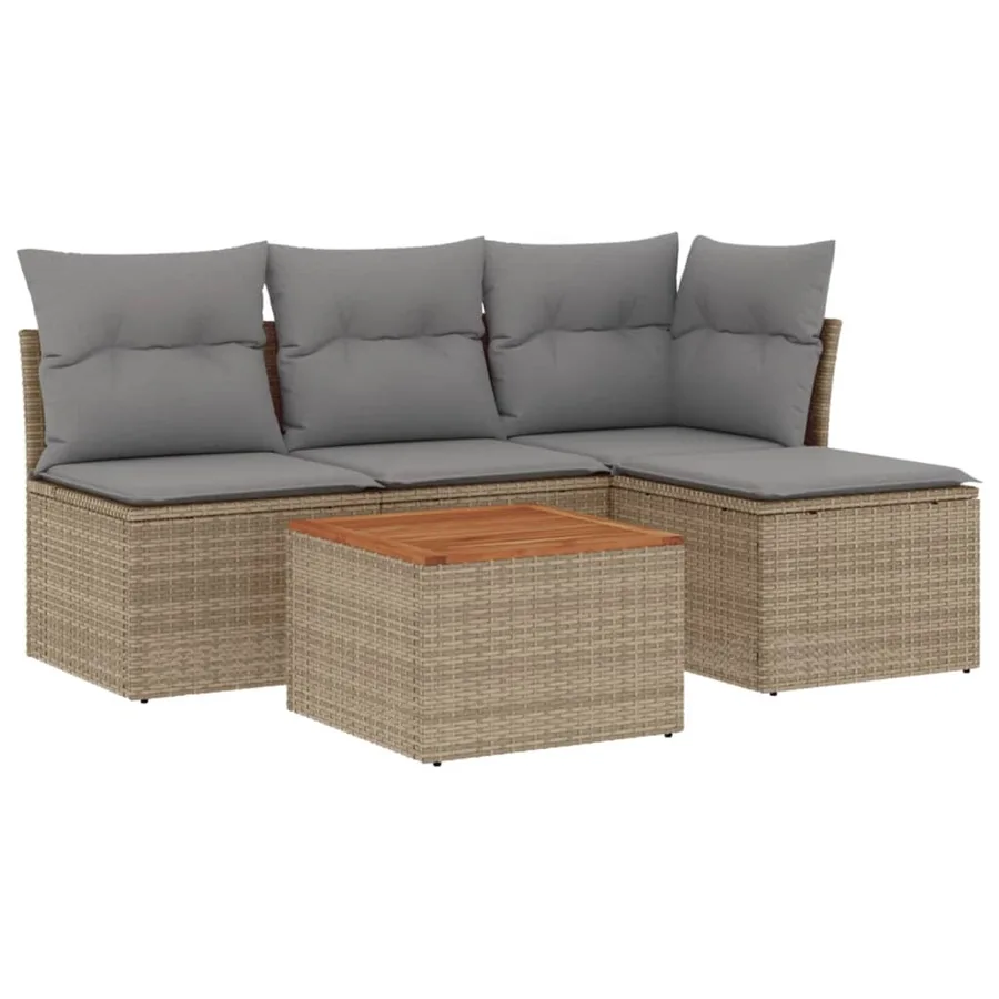 Salon de jardin avec coussins 5pcs mélange beige résine tressée - 2