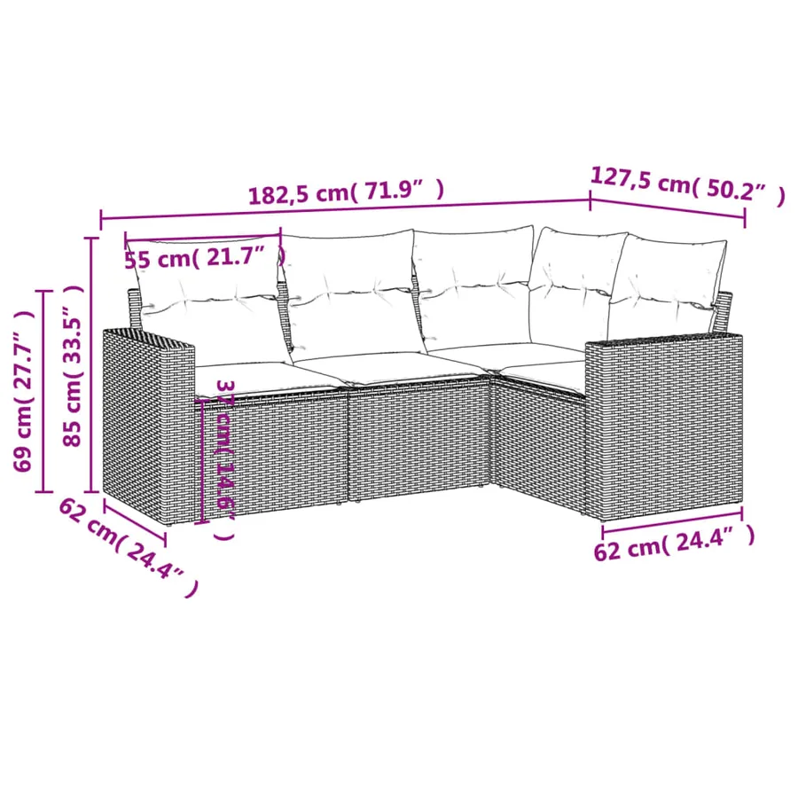 Salon de jardin avec coussins 4 pcs beige résine tressée - 3