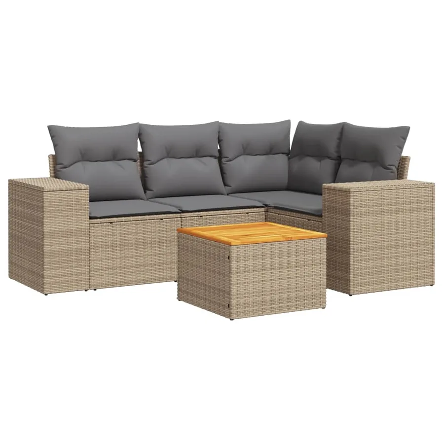 Salon de jardin avec coussins 5 pcs beige résine tressée - 2
