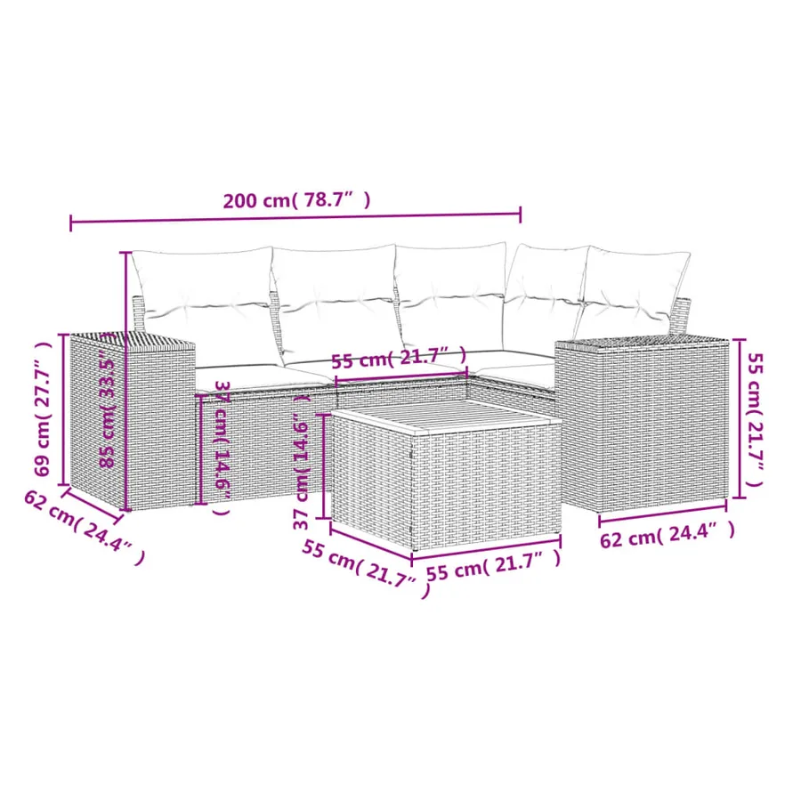 Salon de jardin avec coussins 5 pcs beige résine tressée - 3