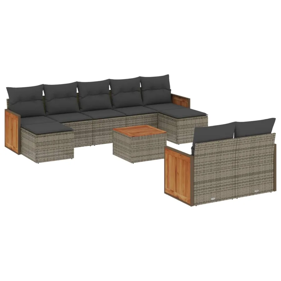Salon de jardin avec coussins 10 pcs gris résine tressée - 2