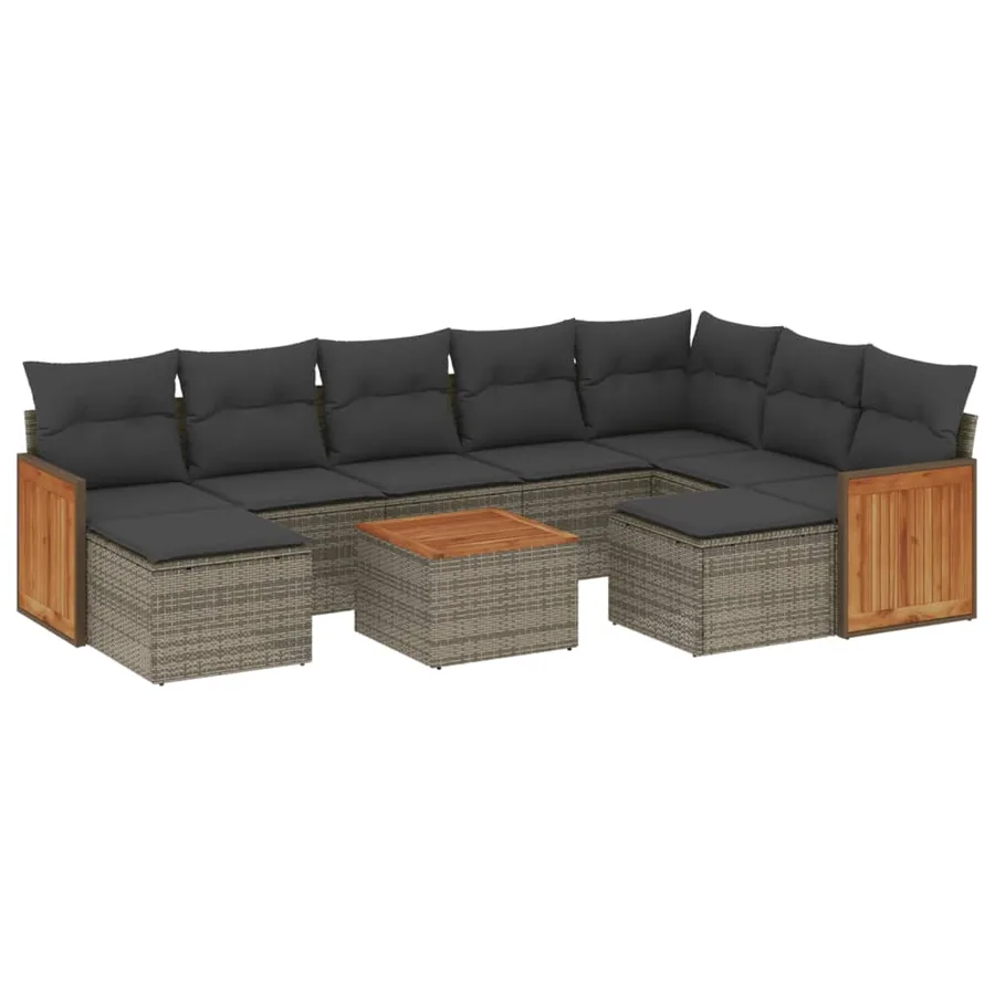 Salon de jardin avec coussins 10 pcs gris résine tressée - 2