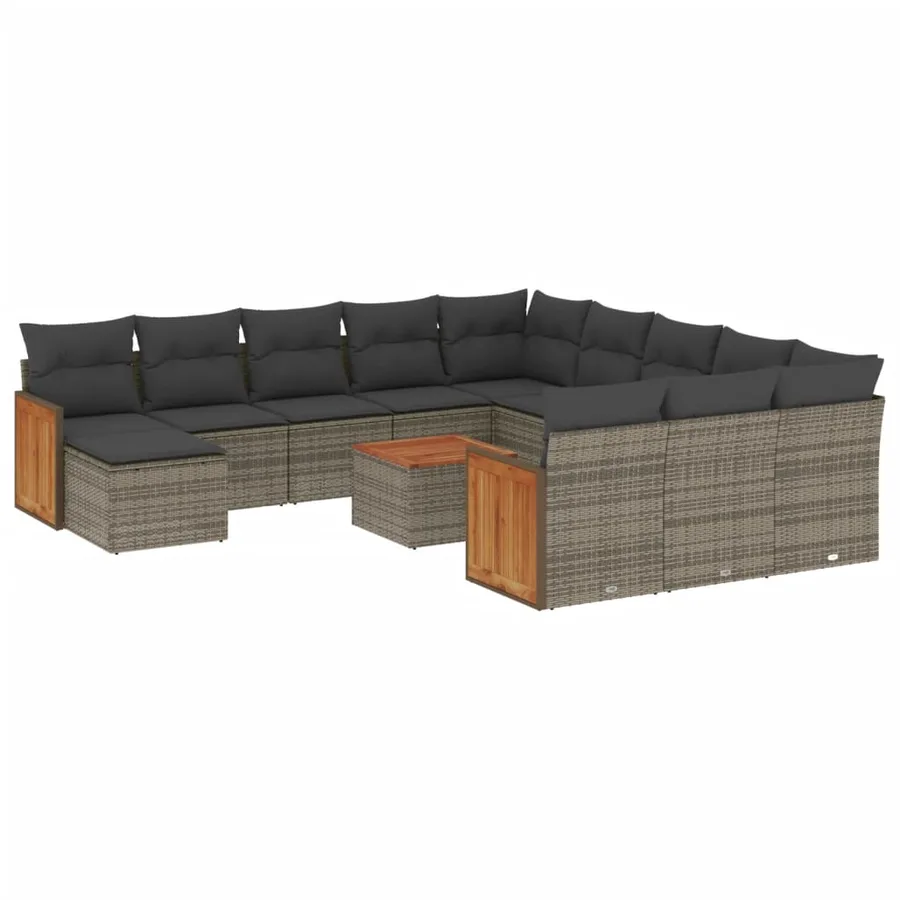 Salon de jardin avec coussins 13 pcs gris résine tressée - 2