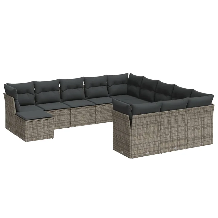 Salon de jardin avec coussins 12 pcs gris résine tressée - 2