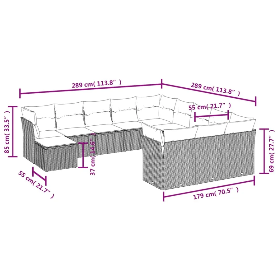 Salon de jardin avec coussins 12 pcs gris résine tressée - 3