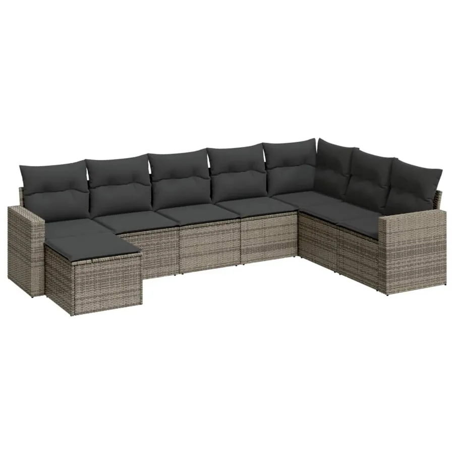 Salon de jardin 8 pcs avec coussins gris résine tressée - 2