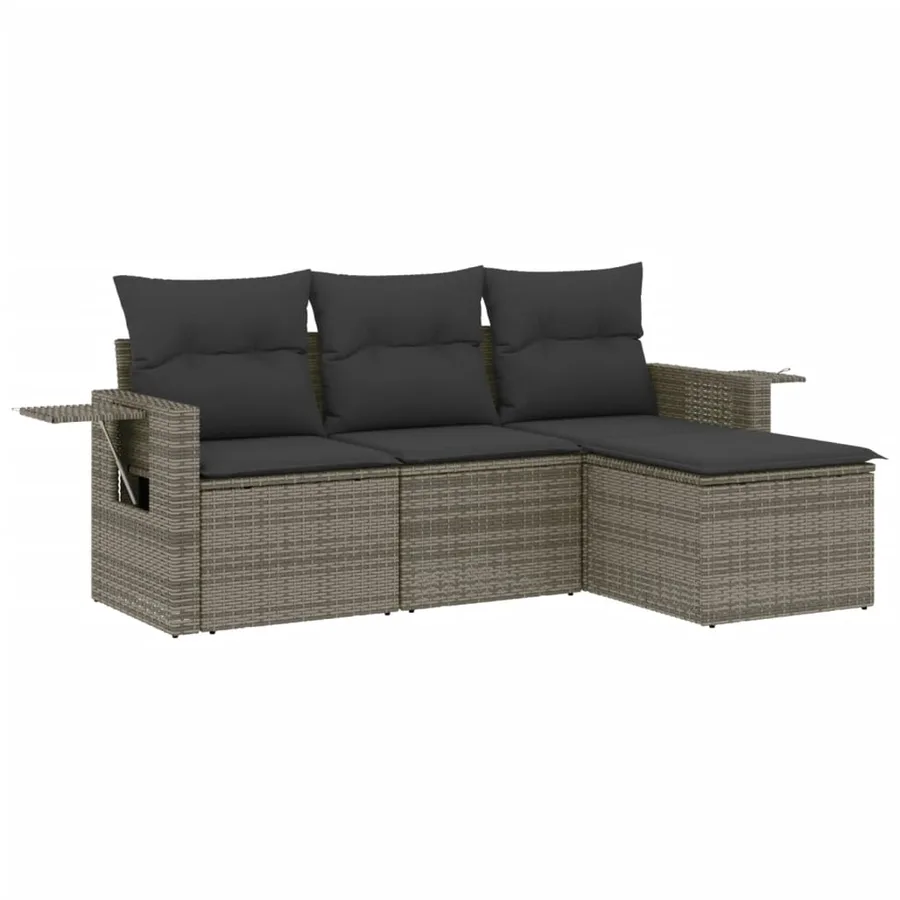 Salon de jardin 4 pcs avec coussins gris résine tressée - 2