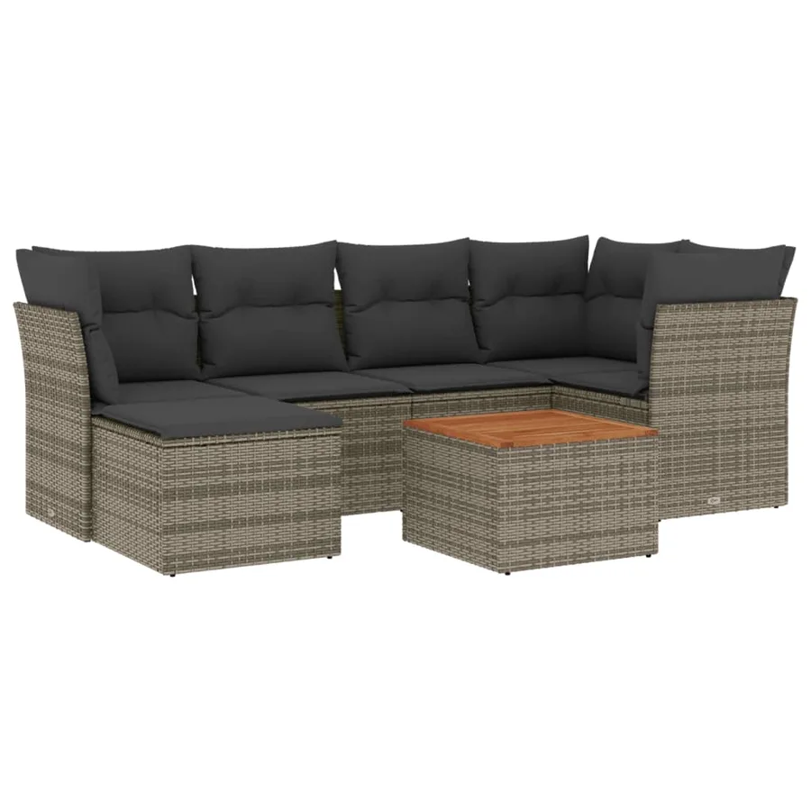 Salon de jardin avec coussins 7 pcs gris résine tressée - 2