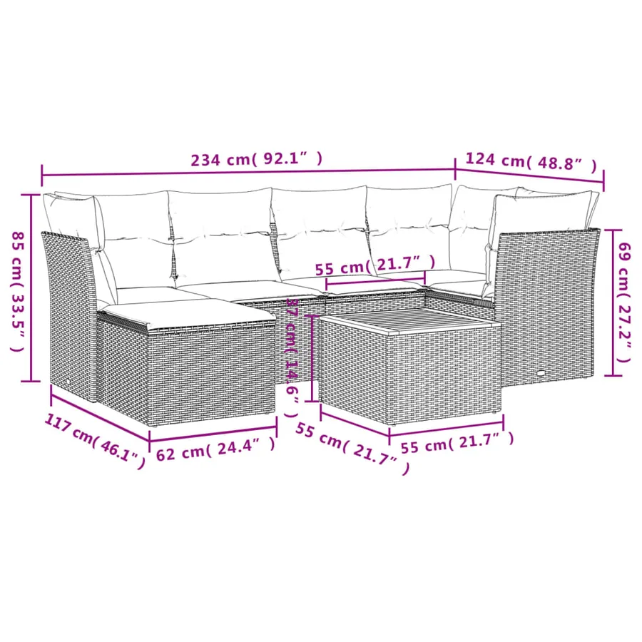 Salon de jardin avec coussins 7 pcs gris résine tressée - 3