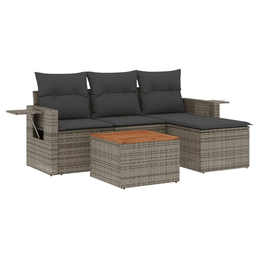 Salon de jardin 5 pcs avec coussins gris résine tressée - 2