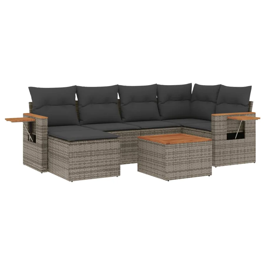 Salon de jardin avec coussins 7 pcs gris résine tressée - 2