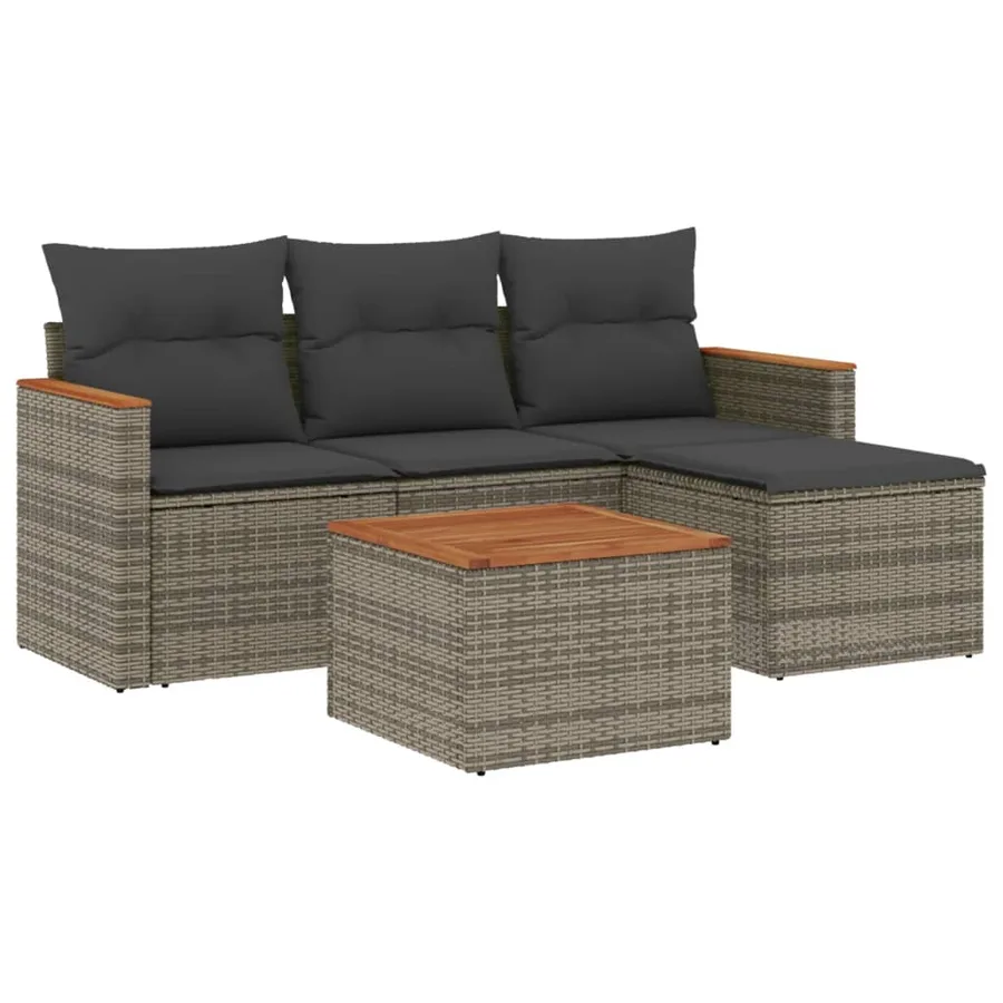 Salon de jardin 5 pcs avec coussins gris résine tressée - 2