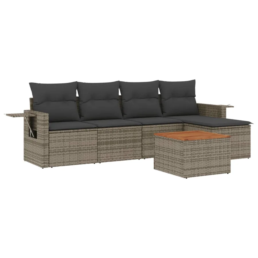Salon de jardin 6 pcs avec coussins gris résine tressée - 2