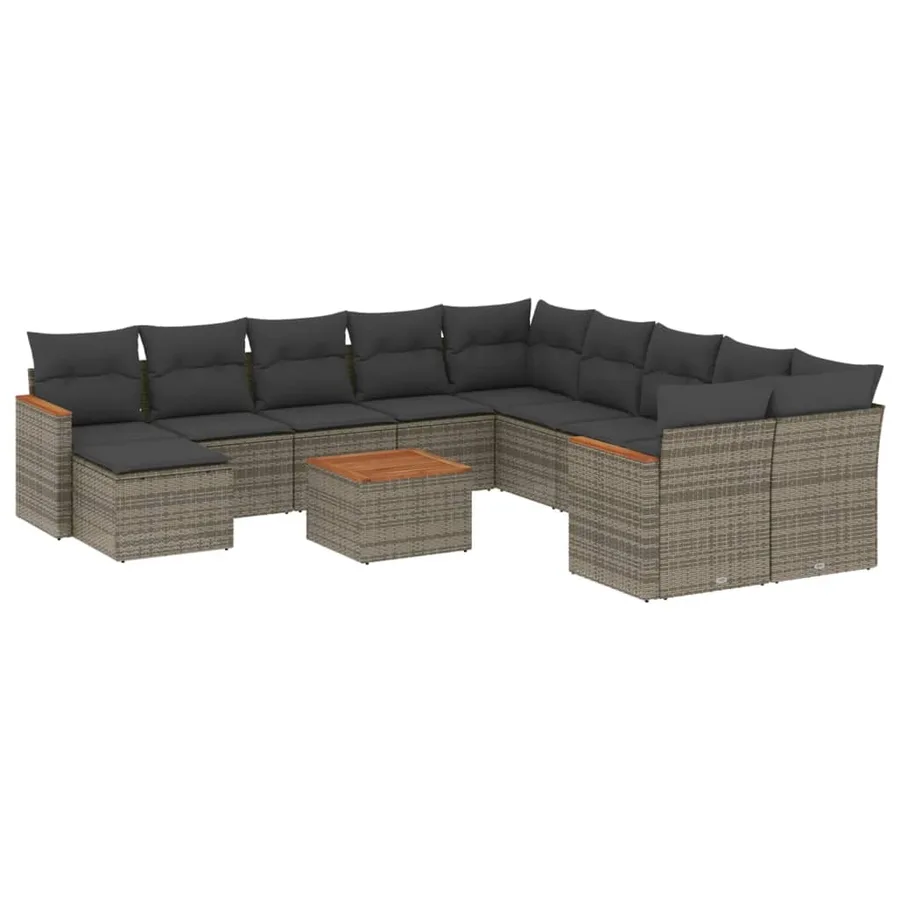 Salon de jardin avec coussins 12 pcs gris résine tressée - 2