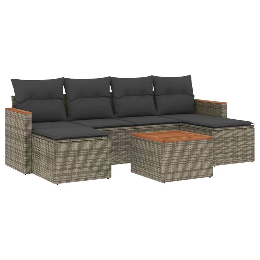 Salon de jardin avec coussins 7 pcs gris résine tressée - 2