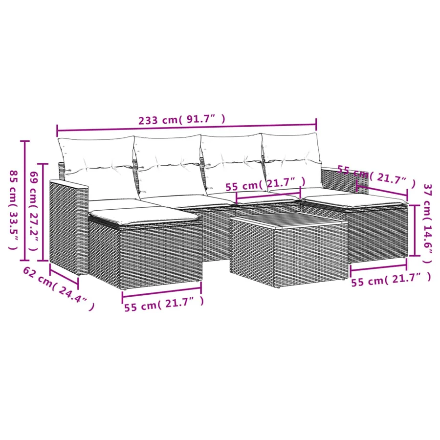 Salon de jardin avec coussins 7 pcs gris résine tressée - 8