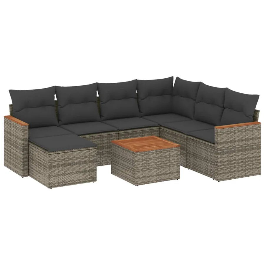 Salon de jardin 8 pcs avec coussins gris résine tressée - 2