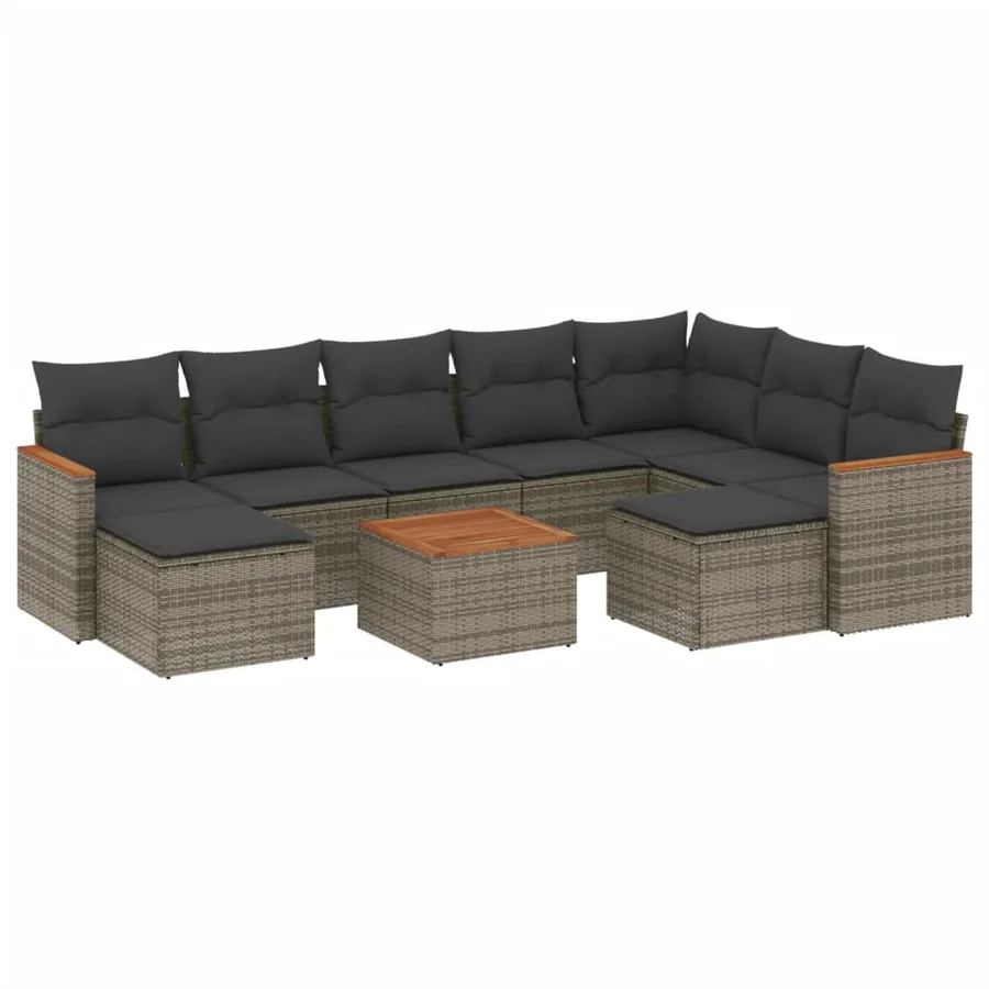 Salon de jardin avec coussins 10 pcs gris résine tressée - 2