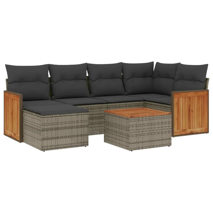 Salon de jardin avec coussins 7 pcs gris résine tressée - 2
