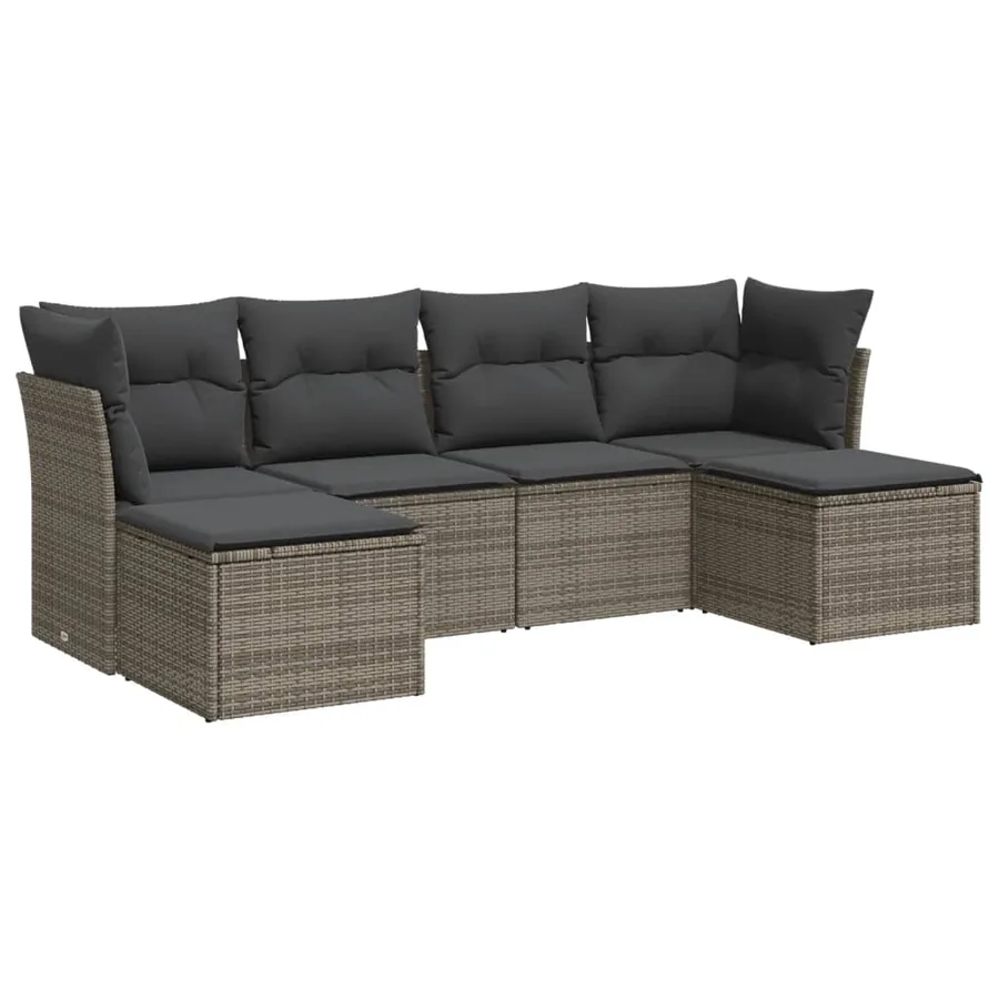 Salon de jardin 6 pcs avec coussins gris résine tressée - 2