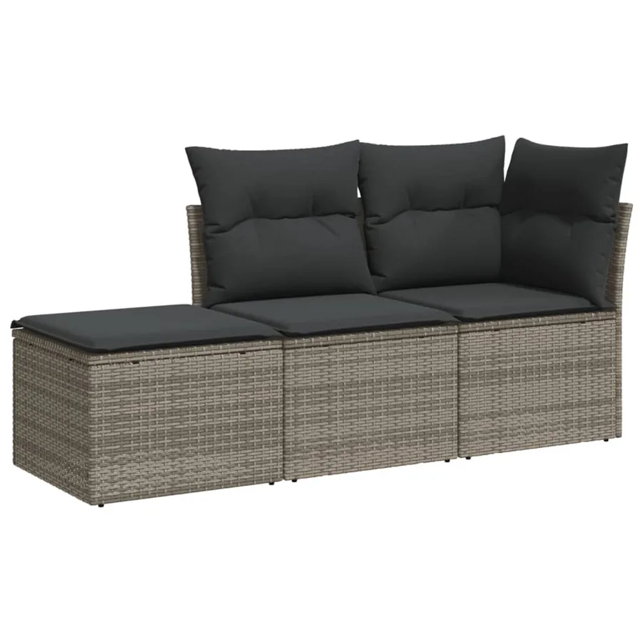 Salon de jardin avec coussins 3 pcs gris résine tressée - 2