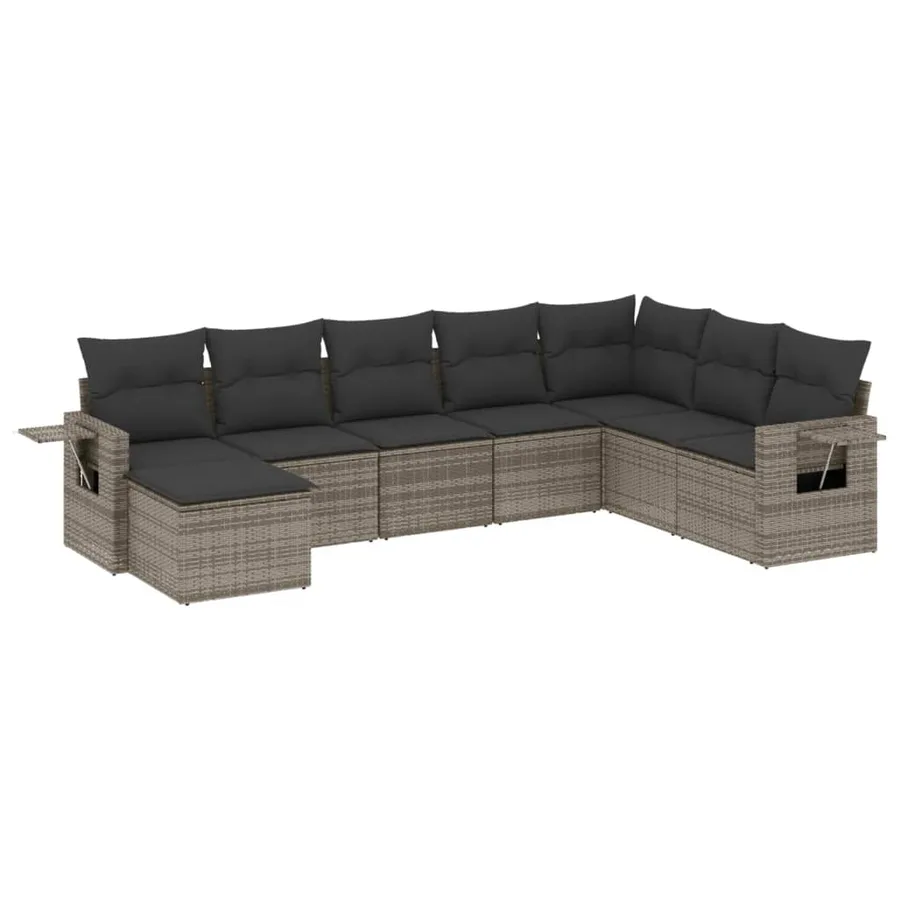 Salon de jardin 8 pcs avec coussins gris résine tressée - 2