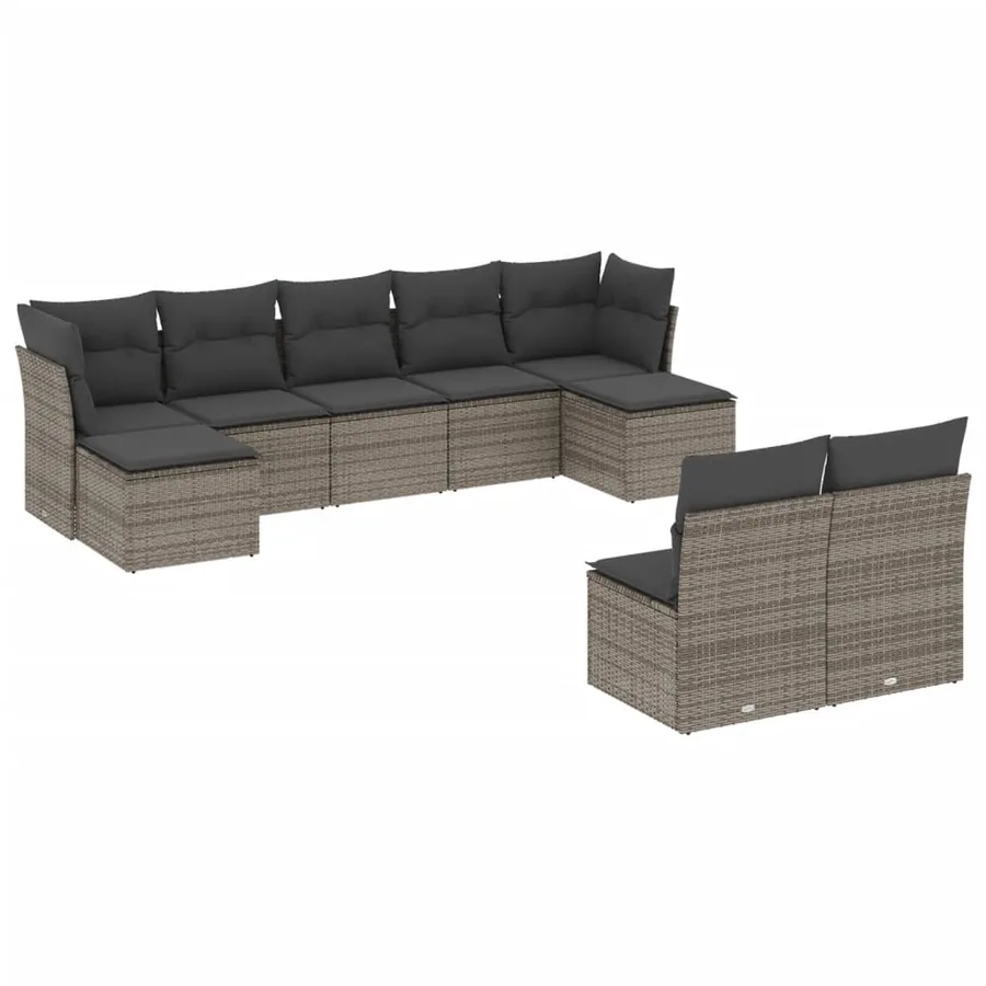 Salon de jardin 9 pcs avec coussins gris résine tressée - 2