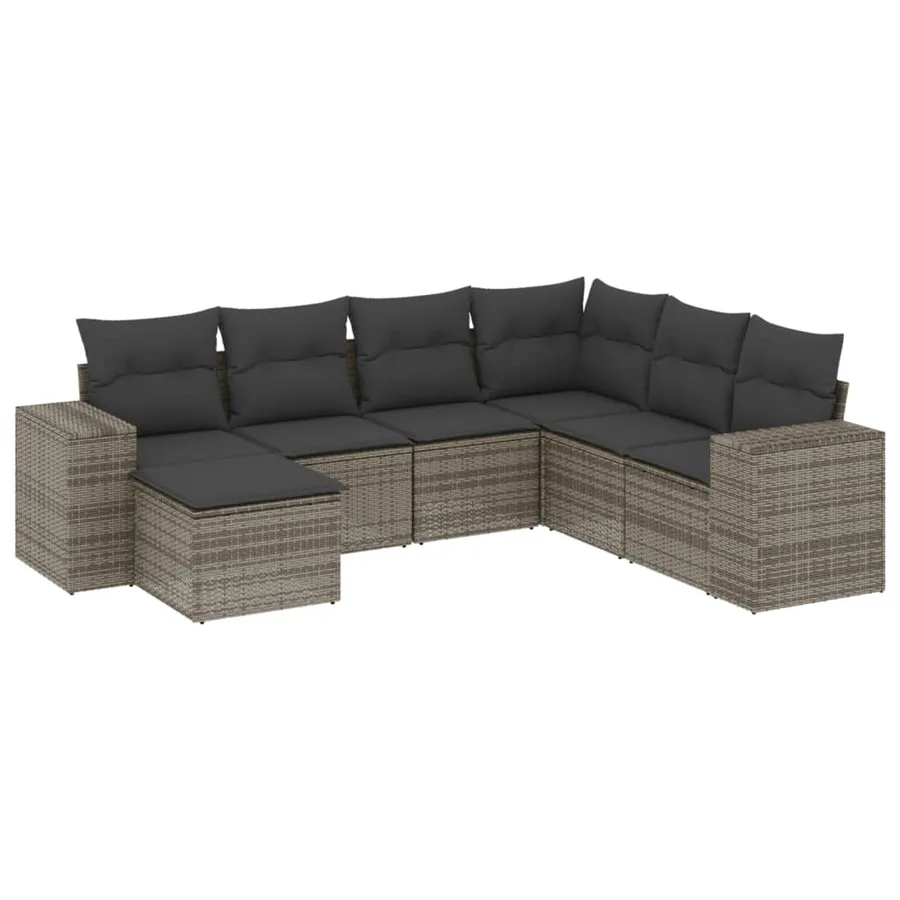 Salon de jardin avec coussins 7 pcs gris résine tressée - 2