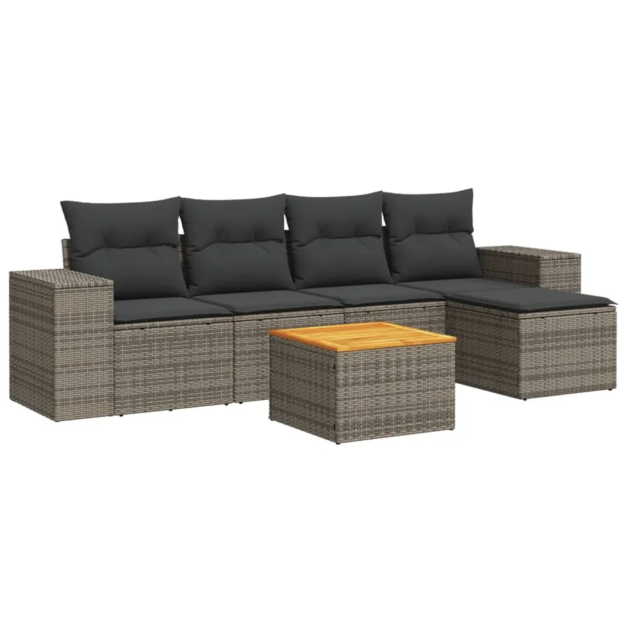Salon de jardin 6 pcs avec coussins gris résine tressée - 2