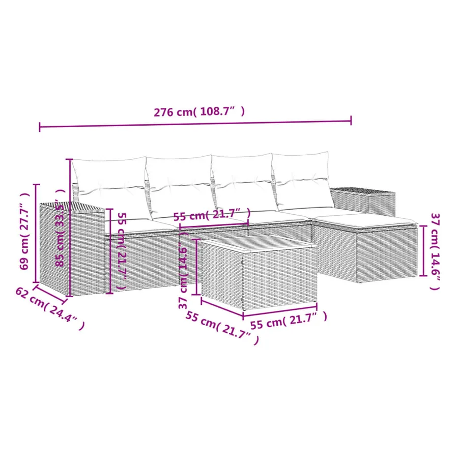 Salon de jardin 6 pcs avec coussins gris résine tressée - 3
