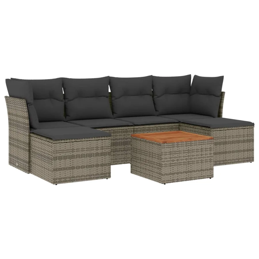 Salon de jardin avec coussins 7 pcs gris résine tressée - 2