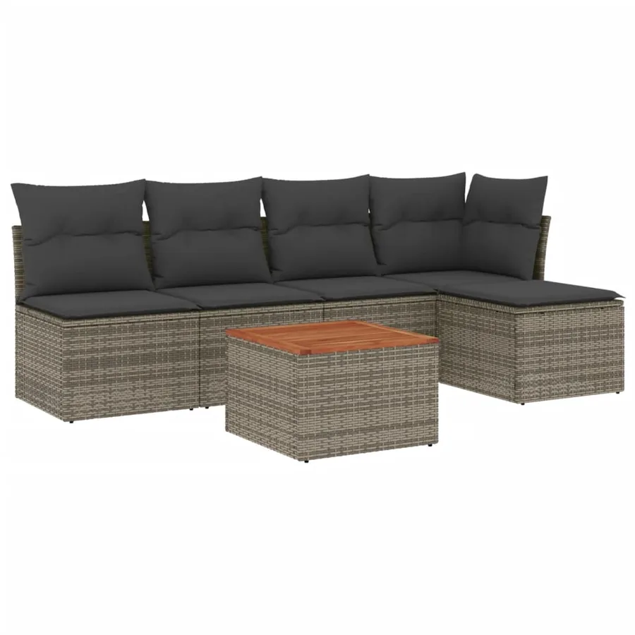 Salon de jardin 6 pcs avec coussins gris résine tressée - 2