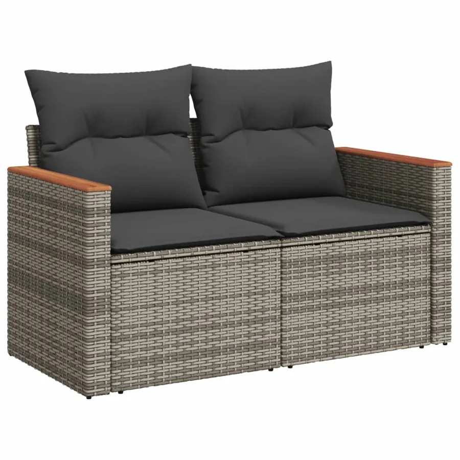 Salon de jardin 8 pcs avec coussins gris résine tressée - 5