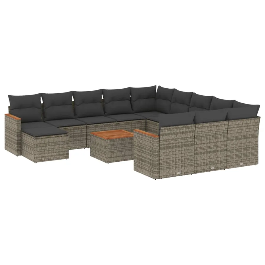 Salon de jardin avec coussins 13 pcs gris résine tressée - 2
